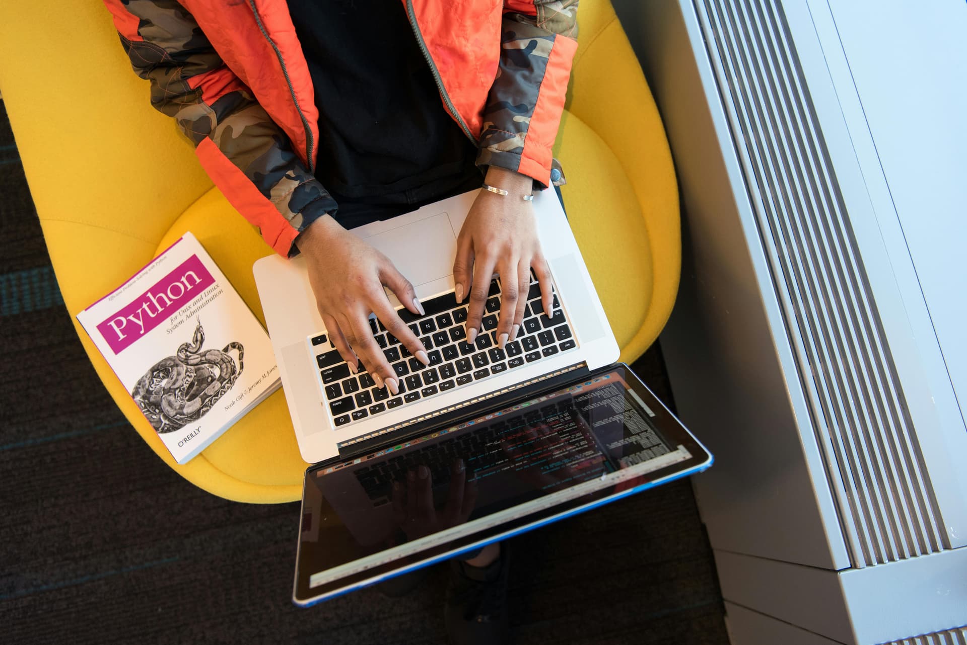 Working on a laptop